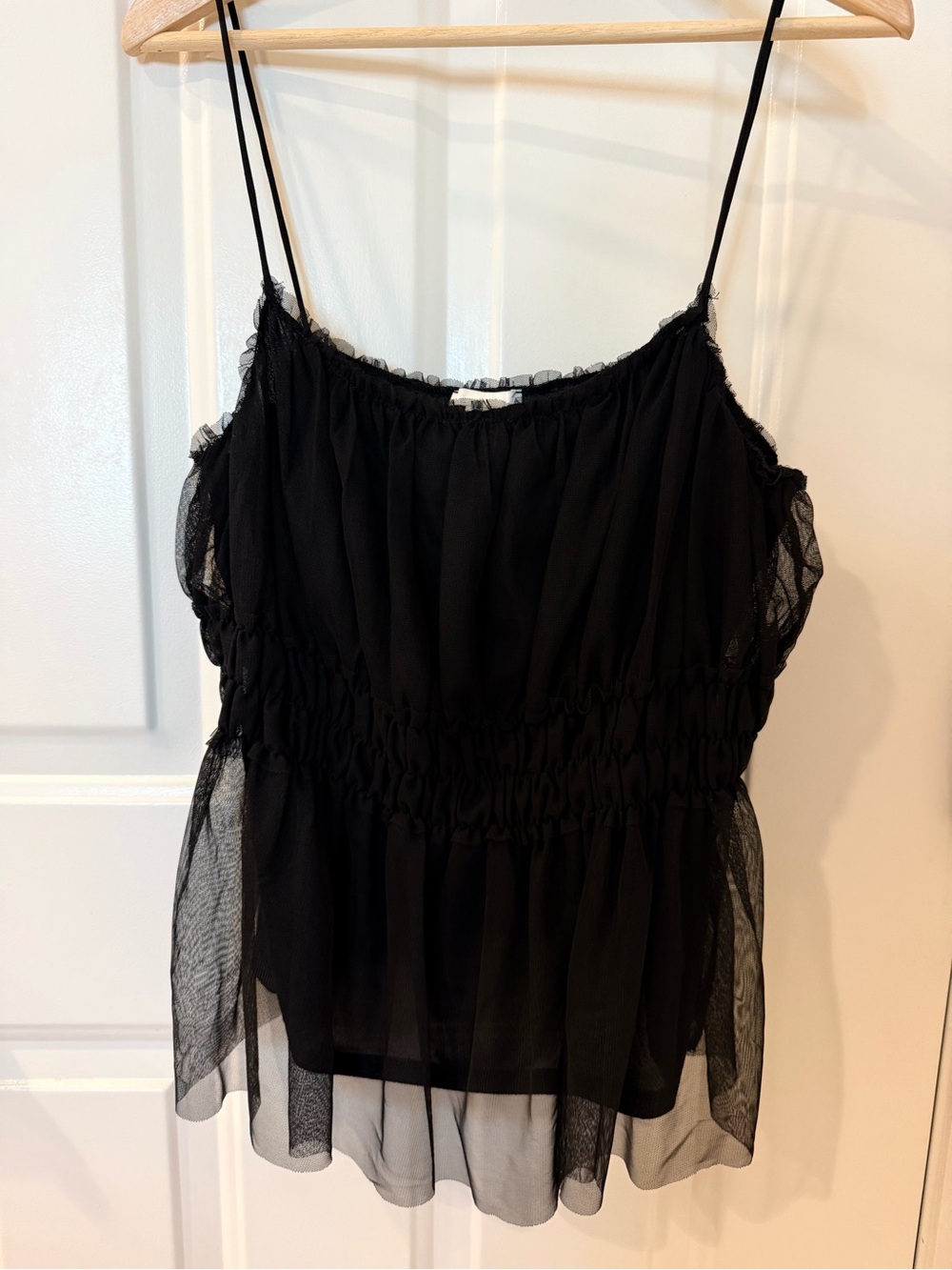 H&M Black Sheer Ruffle-Trim Cami Top